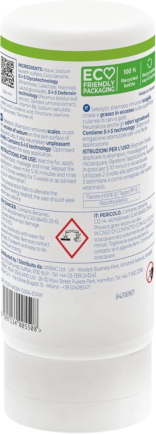 شامپو سبولیتیک ویرباک مدل SIS حجم 250 میلی لیتر برای پوست دارای علائم اریتروپوئید شدید
