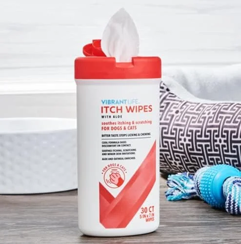 دستمال مرطوب ضد خارش سگ و گربه Caseeto VibrantLife حاوی آلوئه ورا (30 عدد)