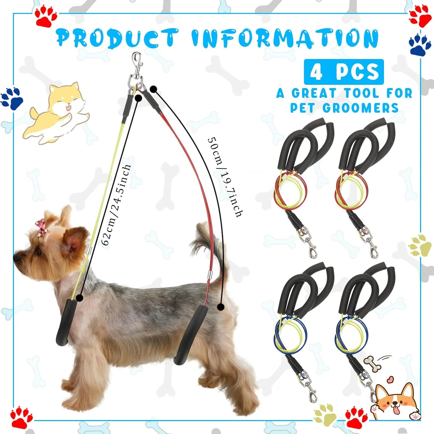 ویسنپال، ست 4 عددی نگهدارنده بدون نشستن سگ برای میز آرایش سگ، مهار آرایش سگ، حلقه قابل تنظیم، بازوی میز آرایش برای حمام و آرایش حیوانات خانگی