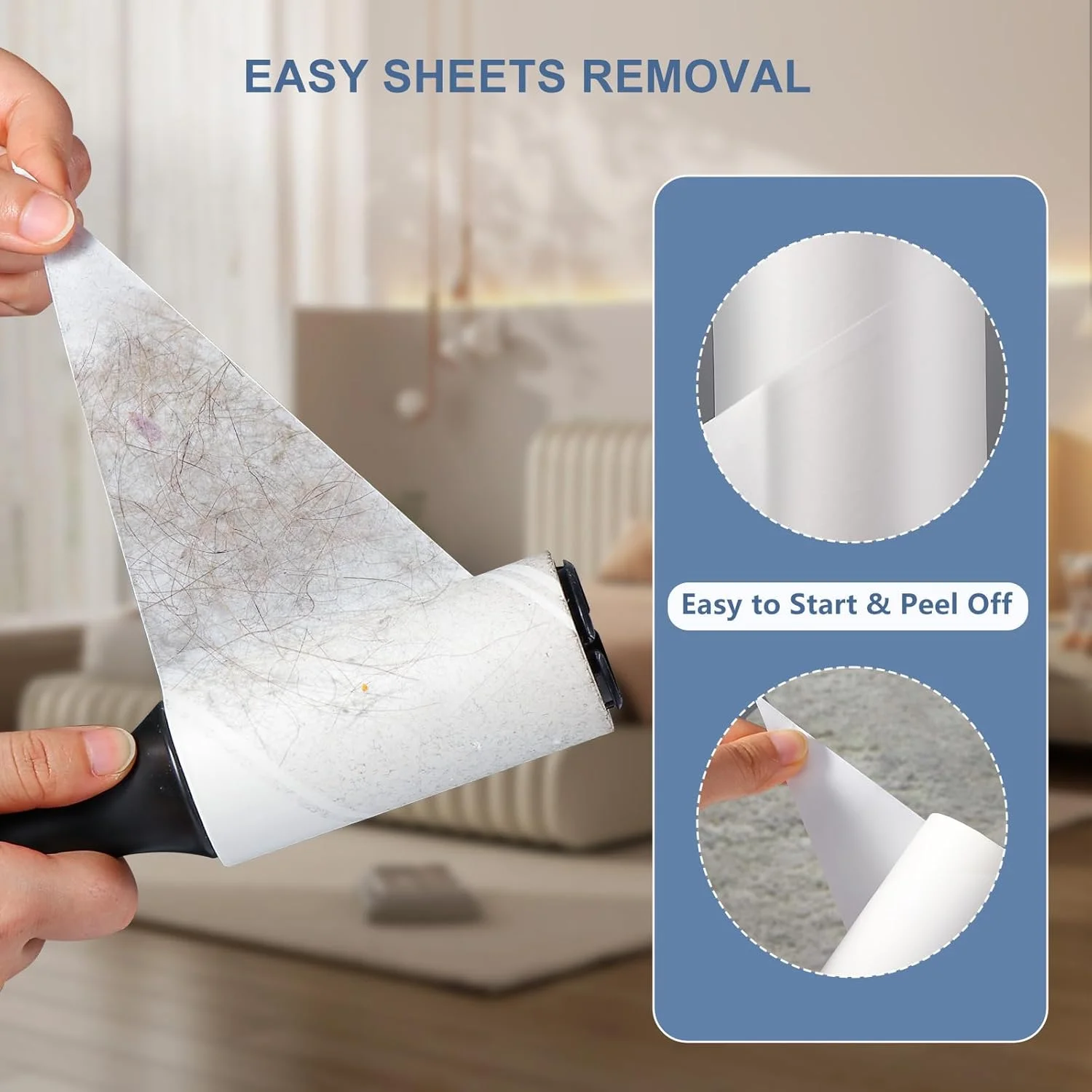 غلتک چسب موی حیوانات خانگی Vinabo، 6 رول یدکی، 360 برگه، جنس پلی پروپیلن، قابل استفاده مجدد، برای لباس، تخت، فرش، گربه/سگ