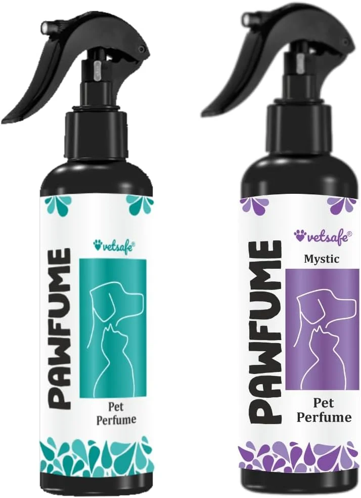 عطر حیوانات خانگی VetSafe 200 میلی لیتر (بسته 2 عددی) - اسپری خوشبو کننده با ماندگاری طولانی برای سگ و گربه، از بین برنده بو، ضروری برای آراستگی، رایحه عشق کودکانه تازه و MysticScent