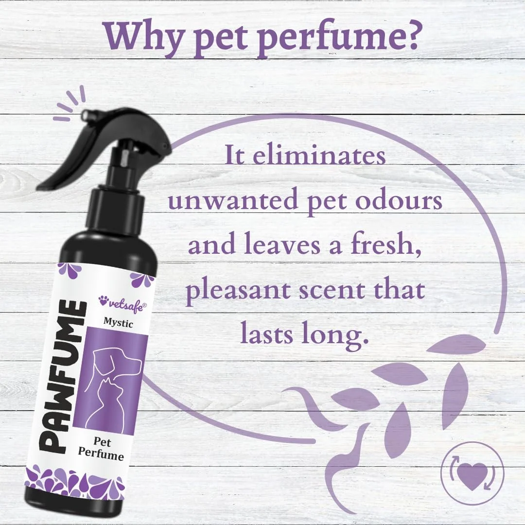 عطر حیوانات خانگی VetSafe 200 میلی لیتر (بسته 2 عددی) - اسپری خوشبو کننده با ماندگاری طولانی برای سگ و گربه، از بین برنده بو، ضروری برای آراستگی، رایحه عشق کودکانه تازه و MysticScent