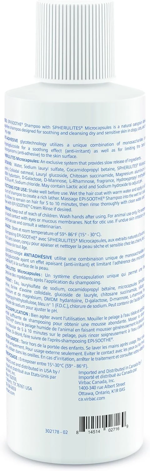 شامپو حیوانات خانگی ویرباک Epi-Soothe برای سگ، گربه و اسب (473 میلی لیتر) - برای پوست خشک یا حساس