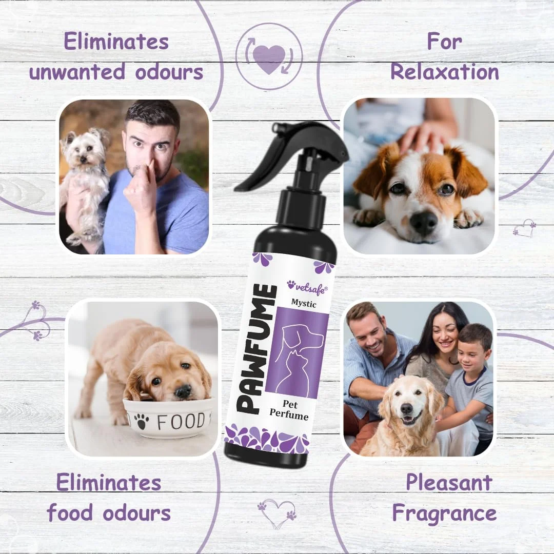 عطر حیوانات خانگی VetSafe 200 میلی لیتر (بسته 2 عددی) - اسپری خوشبو کننده با ماندگاری طولانی برای سگ و گربه، از بین برنده بو، ضروری برای آراستگی، رایحه عشق کودکانه تازه و MysticScent