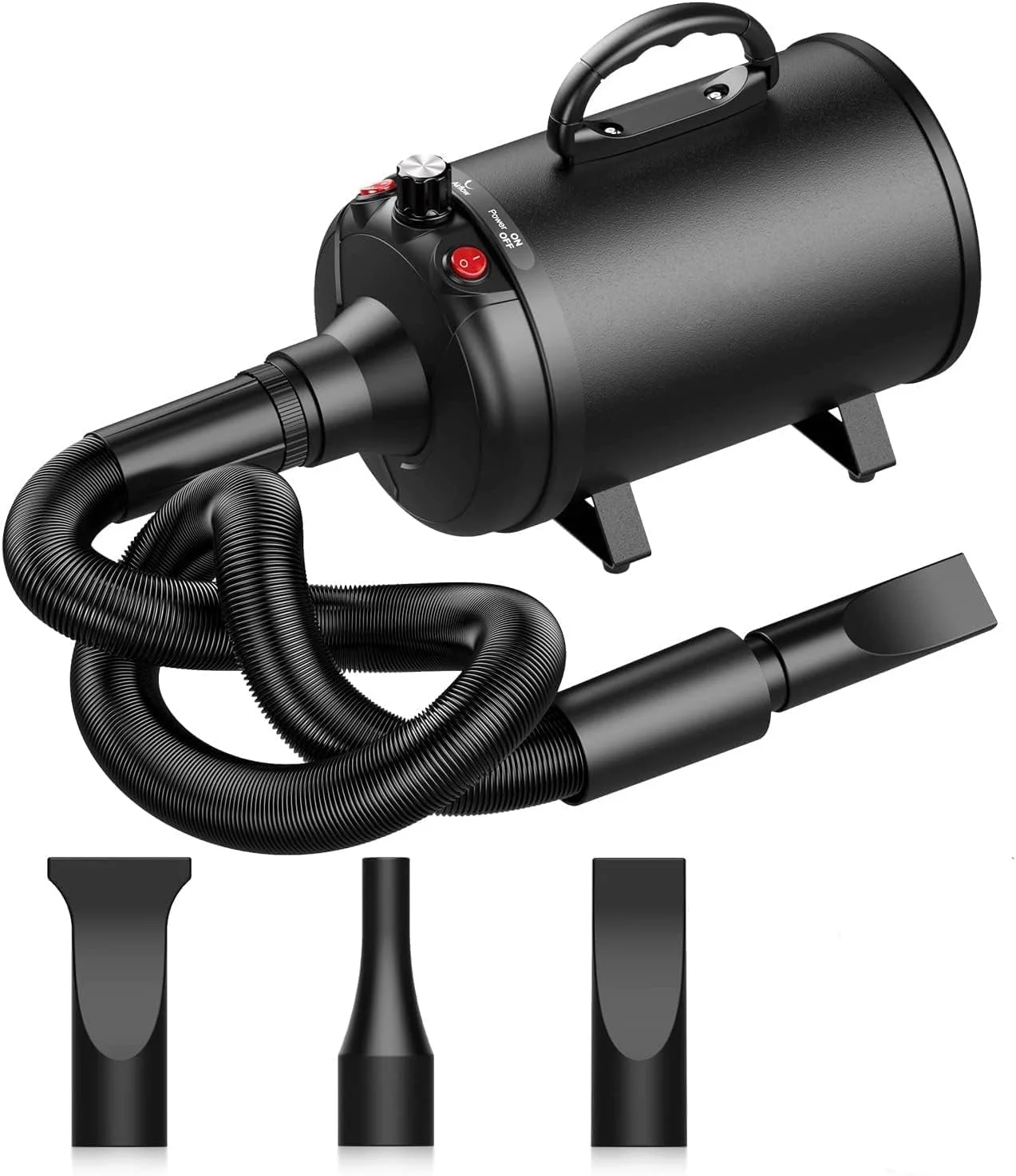 سشوار حیوانات خانگی Qpets®، سشوار پرسرعت 5.2 اسب بخار/3800 وات به همراه گرم کننده برای آراستگی، سشوار سگ با قابلیت تنظیم دما و سرعت به همراه 3 نازل برای سگ ها و گربه ها