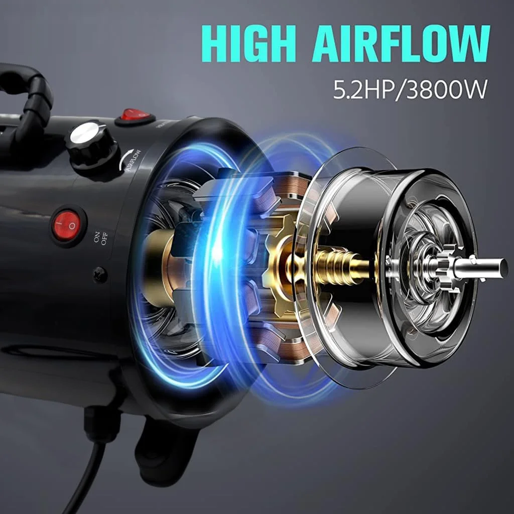 سشوار حیوانات خانگی Qpets®، سشوار پرسرعت 5.2 اسب بخار/3800 وات به همراه گرم کننده برای آراستگی، سشوار سگ با قابلیت تنظیم دما و سرعت به همراه 3 نازل برای سگ ها و گربه ها