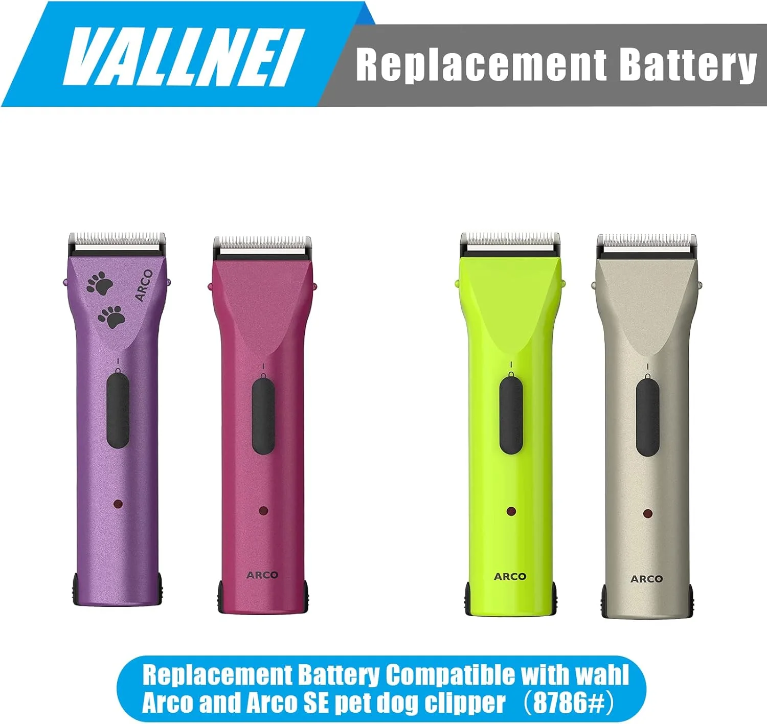 باتری جایگزین VALLNEI سازگار با ماشین اصلاح سگ Wahl Arco و Arco SE مدل #8786، باتری جایگزین مدل 0114-300/1854-7988/1854/1855 (2 عدد)