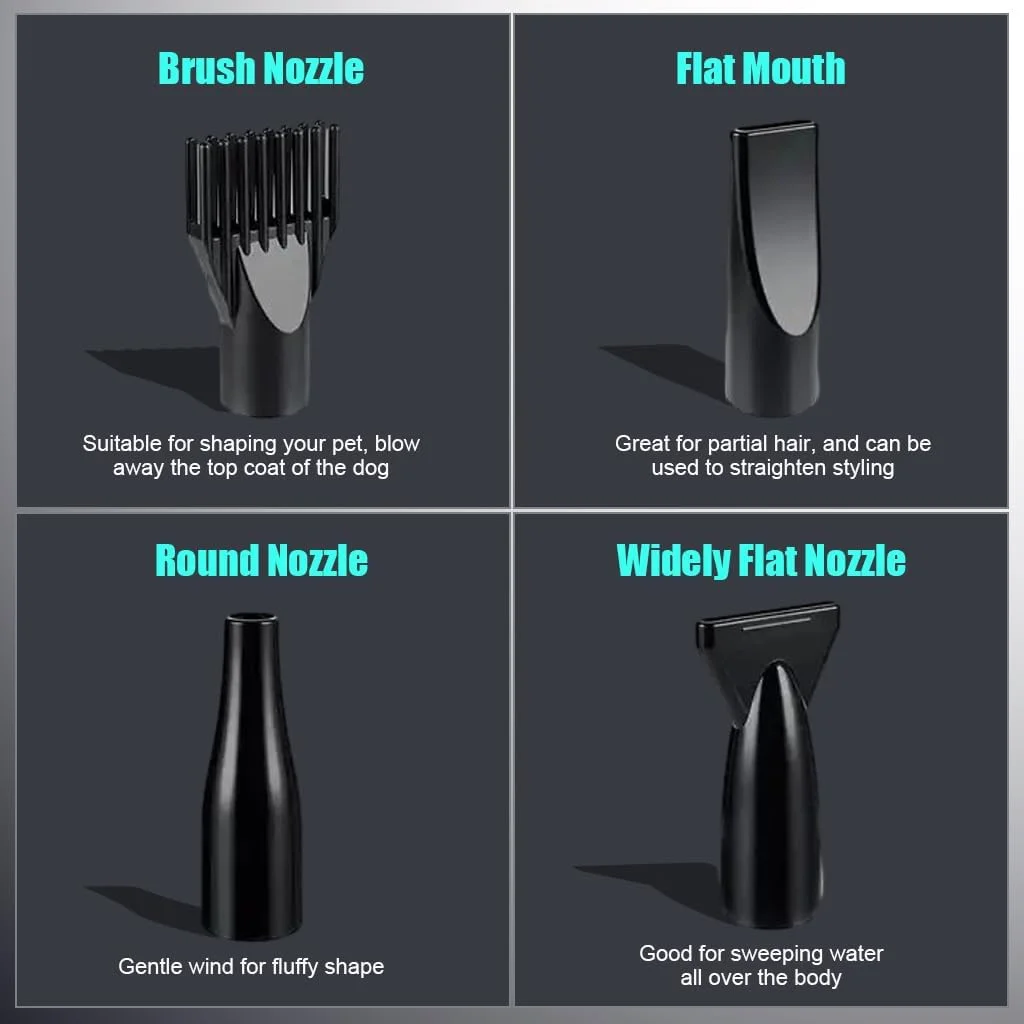 سشوار حیوانات خانگی Qpets®، سشوار پرسرعت 5.2 اسب بخار/3800 وات به همراه گرم کننده برای آراستگی، سشوار سگ با قابلیت تنظیم دما و سرعت به همراه 3 نازل برای سگ ها و گربه ها