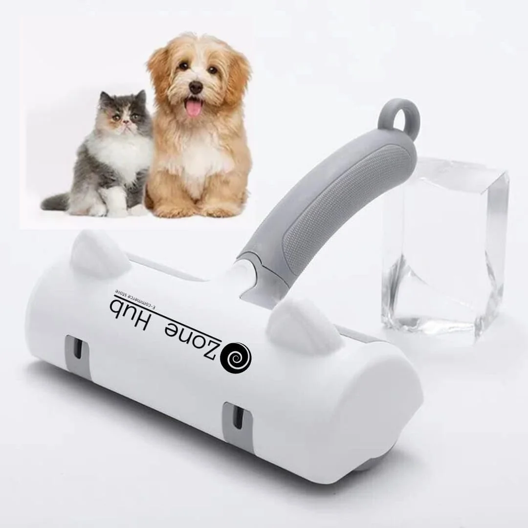 ZONE HUB، جدیدترین برس ارتقا یافته با دسته و گوشه، مو جمع کن حیوانات خانگی سگ و گربه با پایه خود تمیز شونده، ابزار کارآمد حذف موی حیوانات - ایده آل برای مبلمان، مبل، فرش، صندلی ماشین، سفید خاکستری