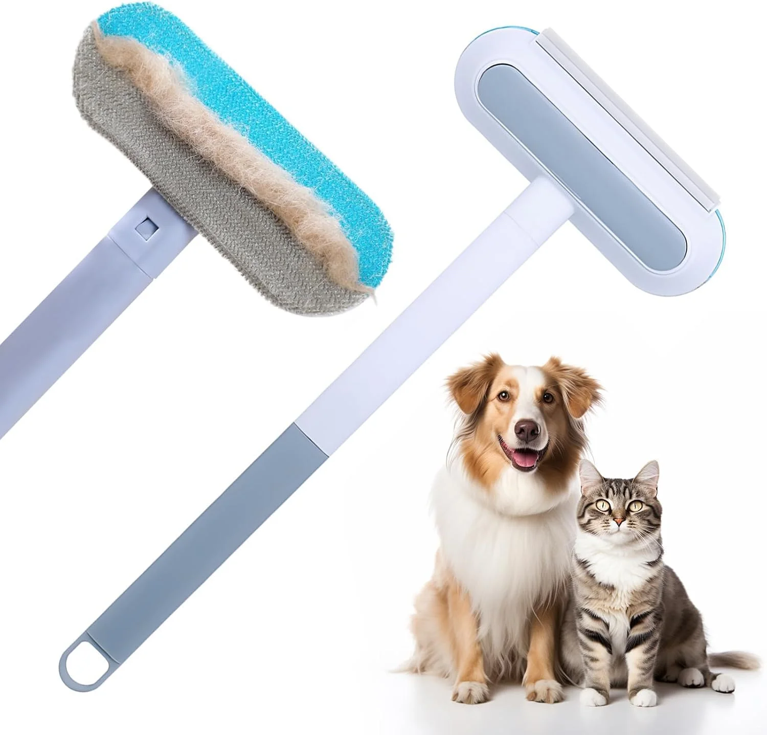 موبر چند منظوره ارتقا یافته 4 در 1 حیوانات خانگی 2025 | دسته بلند 17 اینچی برای مبل، مبلمان و فرش | برس قابل شستشو برای از بین بردن موی گربه/سگ روی لباس، لباسشویی و صندلی ماشین