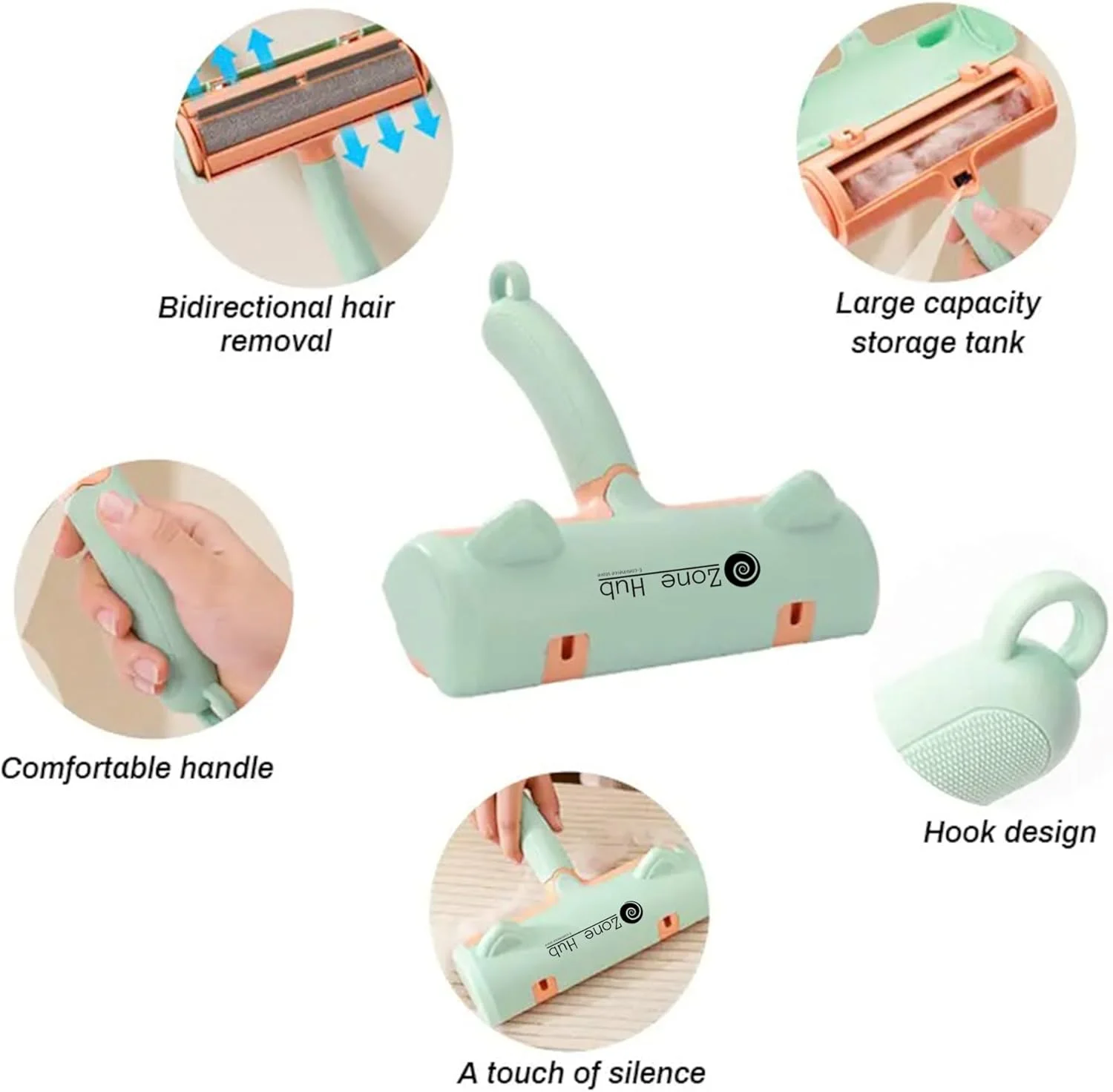 ZONE HUB، جدیدترین برس ارتقا یافته با دسته و گوشه، مو جمع کن حیوانات خانگی سگ و گربه با پایه خود تمیز شونده، ابزار کارآمد حذف موی حیوانات - ایده آل برای مبلمان، مبل، فرش، صندلی ماشین، سفید خاکستری