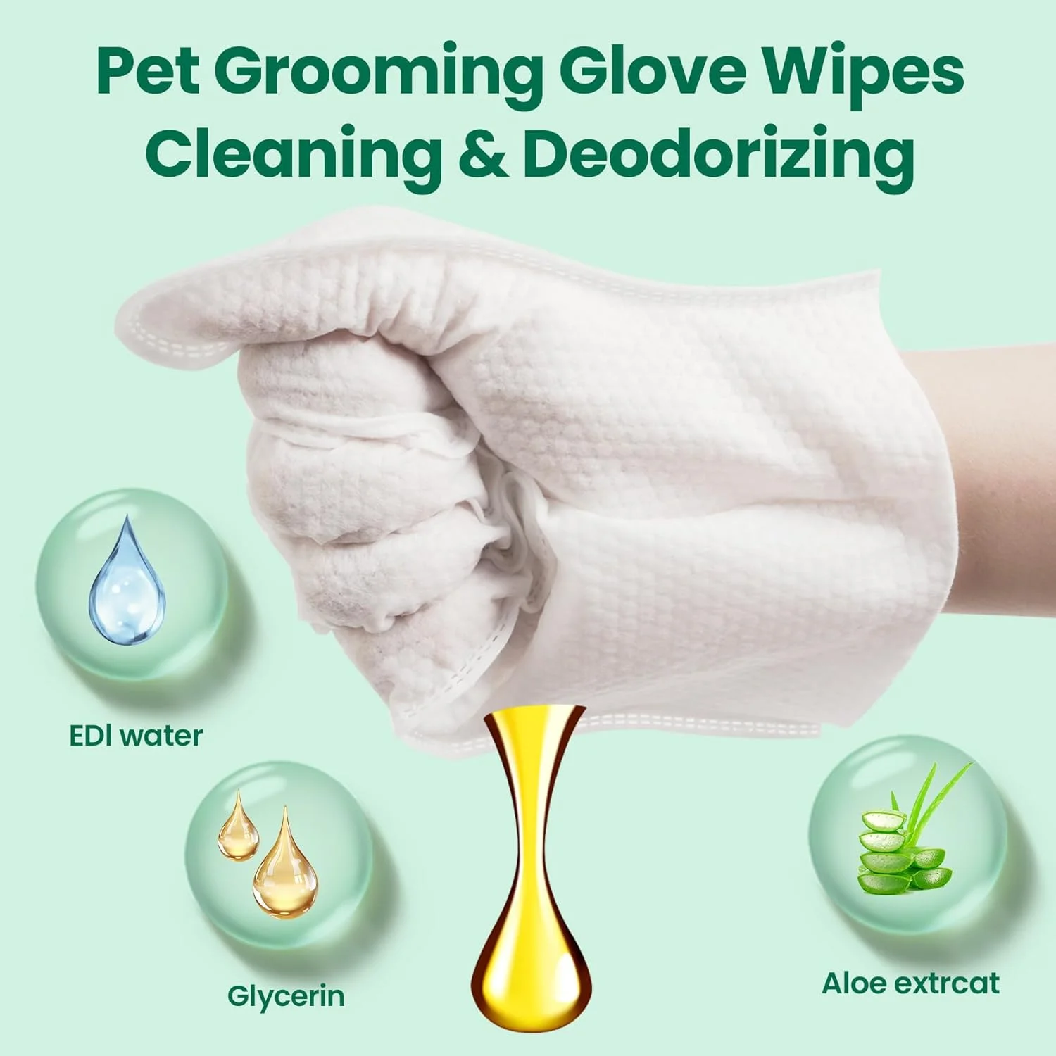 دستمال مرطوب حمام حیوانات خانگی فوق العاده ضخیم بدون عطر 32 عددی برای سگ و گربه، دستکش های شستشوی سگ، دستکش های نظافت تمیز کننده و خوشبو کننده برای مراقبت روزانه و مسافرت با آب EDI، گلیسیرین، عصاره آلوئه