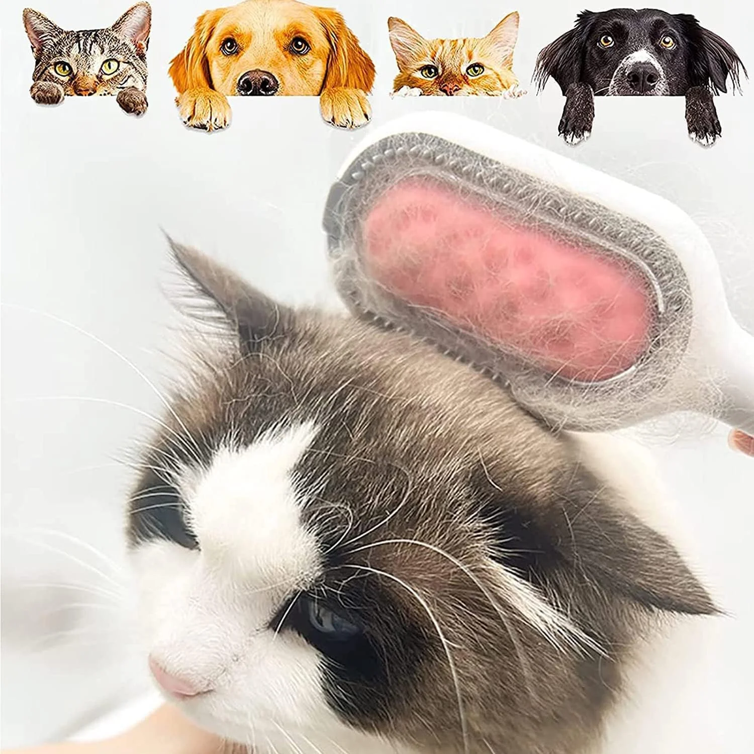 گره باز کن جهانی حیوانات خانگی 4 در 1 - موبر چند منظوره حیوانات خانگی به همراه دستمال مرطوب، شانه جادویی موی سگ قابل استفاده مجدد برای تمیز کردن و آراستن موی حیوانات خانگی (موهای بلند + کوتاه (سایز 2 در 1)، صورتی)