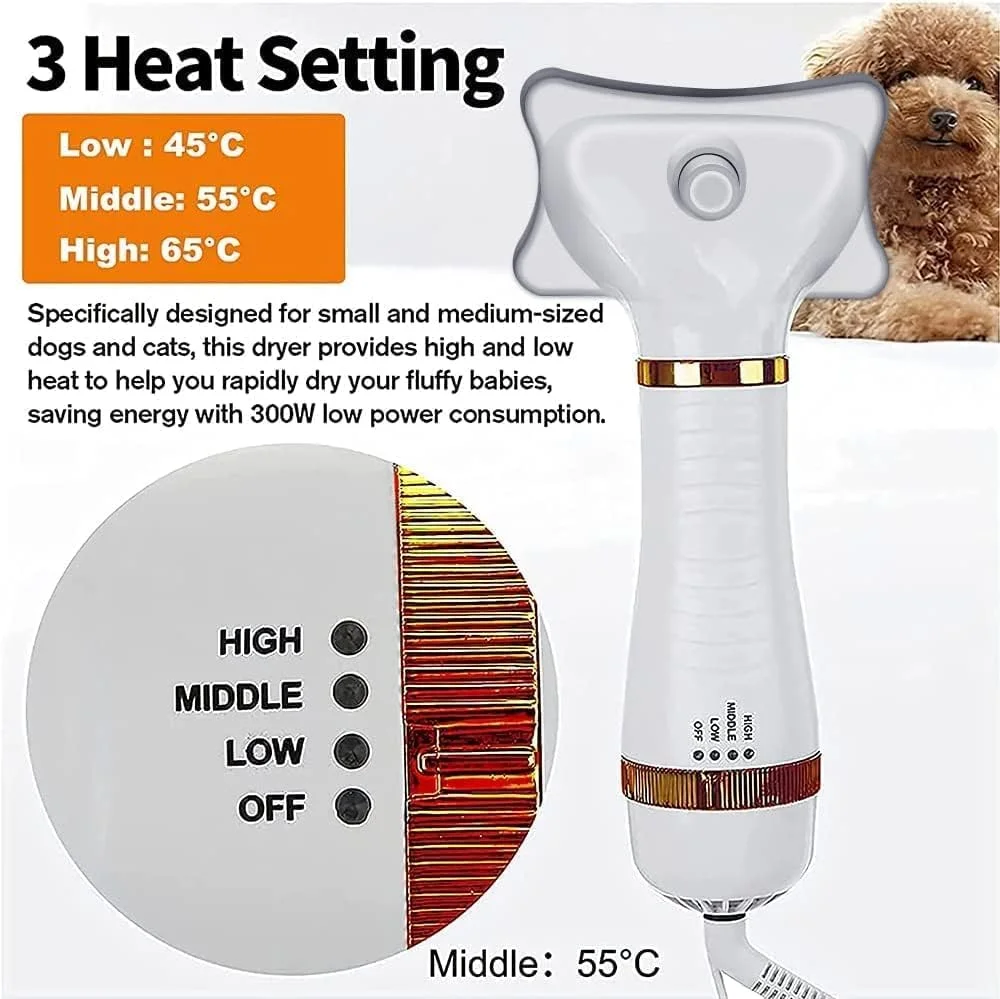 سشوار موی حیوانات خانگی Ubitree، سشوار 2 در 1 برای نظافت حیوانات خانگی به همراه برس نرم کننده، سشوار خانگی سگ و گربه با 3 تنظیمات دمایی قابل تنظیم برای سگ و گربه های کوچک، متوسط و بزرگ، لوازم جانبی حمام و دوش