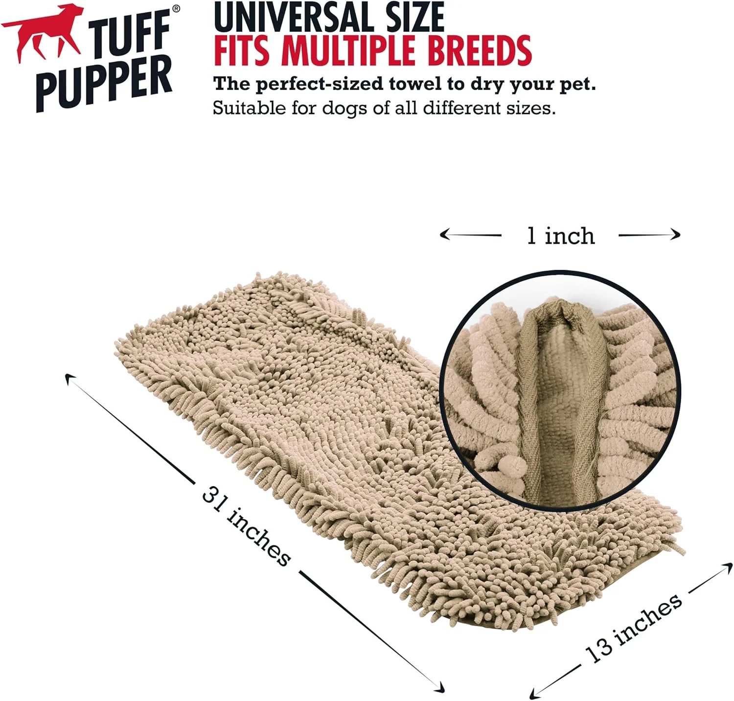 حوله خشک کن سریع سگ Tuff Pupper | حوله میکروفایبر فوق العاده جاذب | سایز خیلی بزرگ 35x15 مناسب برای همه نژادها | دارای جیب های دستی راحت | مناسب برای استفاده در فضای داخلی و خارجی | جنس بادوام | قابل شستشو در ماشین لباسشویی