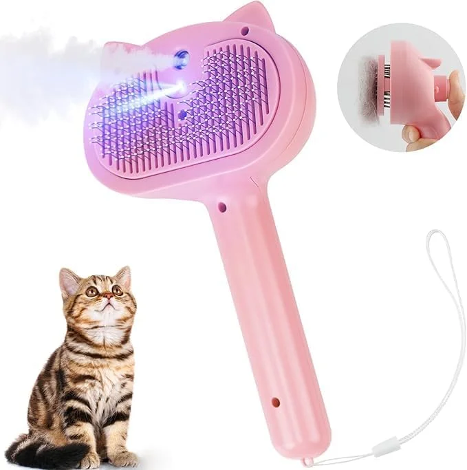 برس گربه Twinkle Beauty، شانه بخاردار 4 در 1 با دکمه رهاسازی، خود تمیز شونده، دسته بلند، برای ریزش موی گربه ها و سگ ها