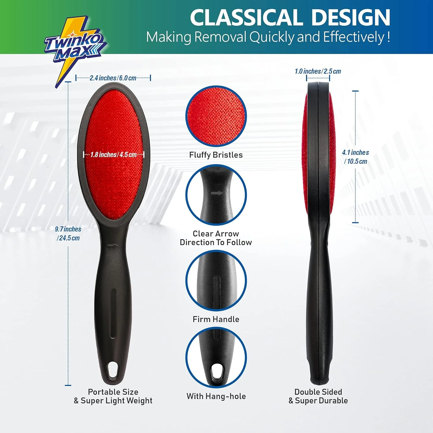 برس پرزگیر Twinko Max، از بین برنده پرز، از بین برنده موی حیوانات خانگی، برس لباس، برس پرزگیر جادویی، برس تمیز کننده ملحفه و فرش، دو طرفه و قابل استفاده مجدد، بدون نیاز به پر کردن مجدد غلتک پرز.