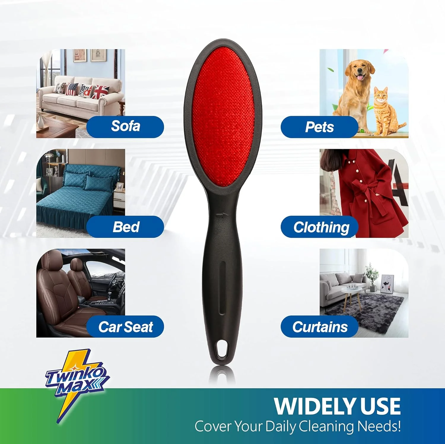 برس پرزگیر Twinko Max، از بین برنده پرز، از بین برنده موی حیوانات خانگی، برس لباس، برس پرزگیر جادویی، برس تمیز کننده ملحفه و فرش، دو طرفه و قابل استفاده مجدد، بدون نیاز به پر کردن مجدد غلتک پرز.