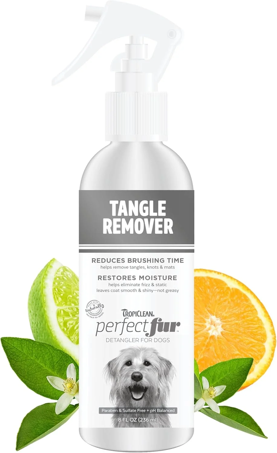 اسپری باز کننده گره مو سگ TropiClean Perfect Fur - ساخت آمریکا - فرمول باز کننده گره و درهم تنیدگی - از بین برنده گره ها و گره خوردگی ها برای برس کشیدن ملایم و آسان - مشتق شده طبیعی، 8oz