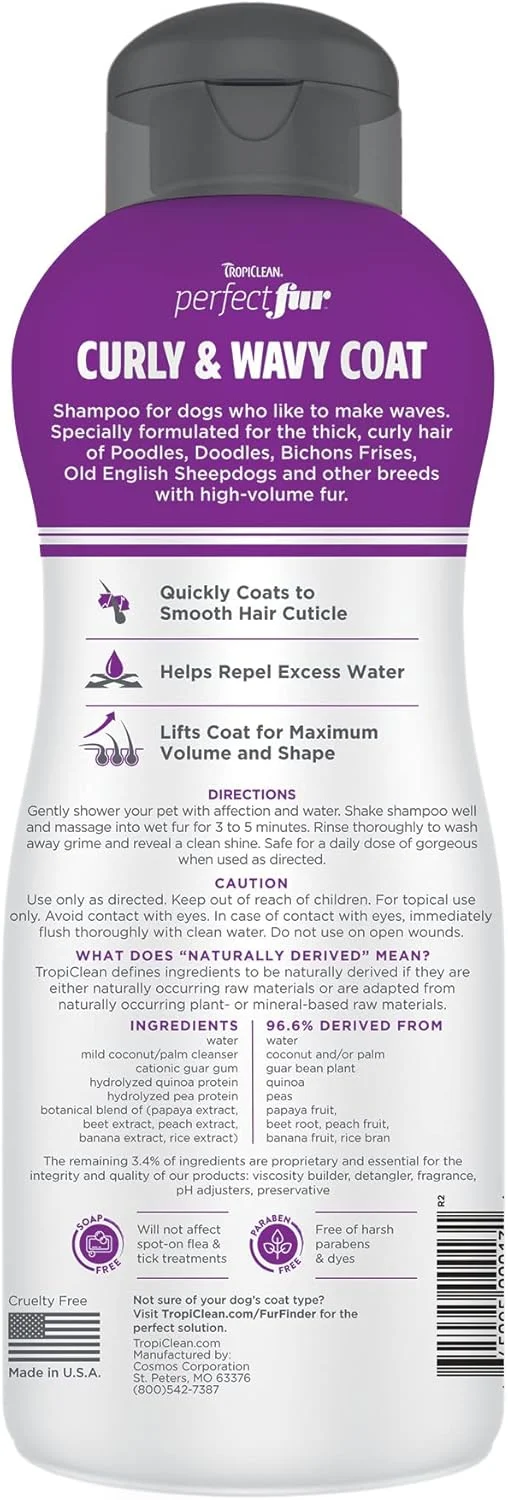 شامپو باز کننده گره مو سگ تروپیکلین پرفکت فر، مناسب نژادهای دارای موی فر و موج دار، 473 میلی لیتر
