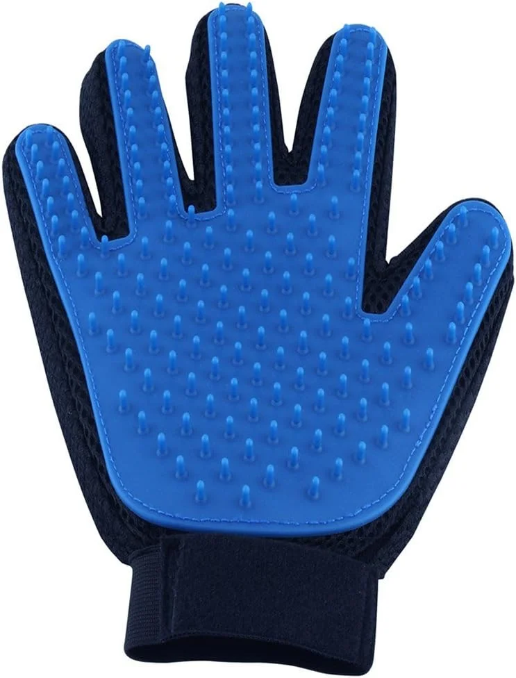 دستکش برس حیوانات خانگی TrueTouch، ابزار ماساژ ملایم و راحت برای سگ ها و گربه ها، دست راست (آبی)