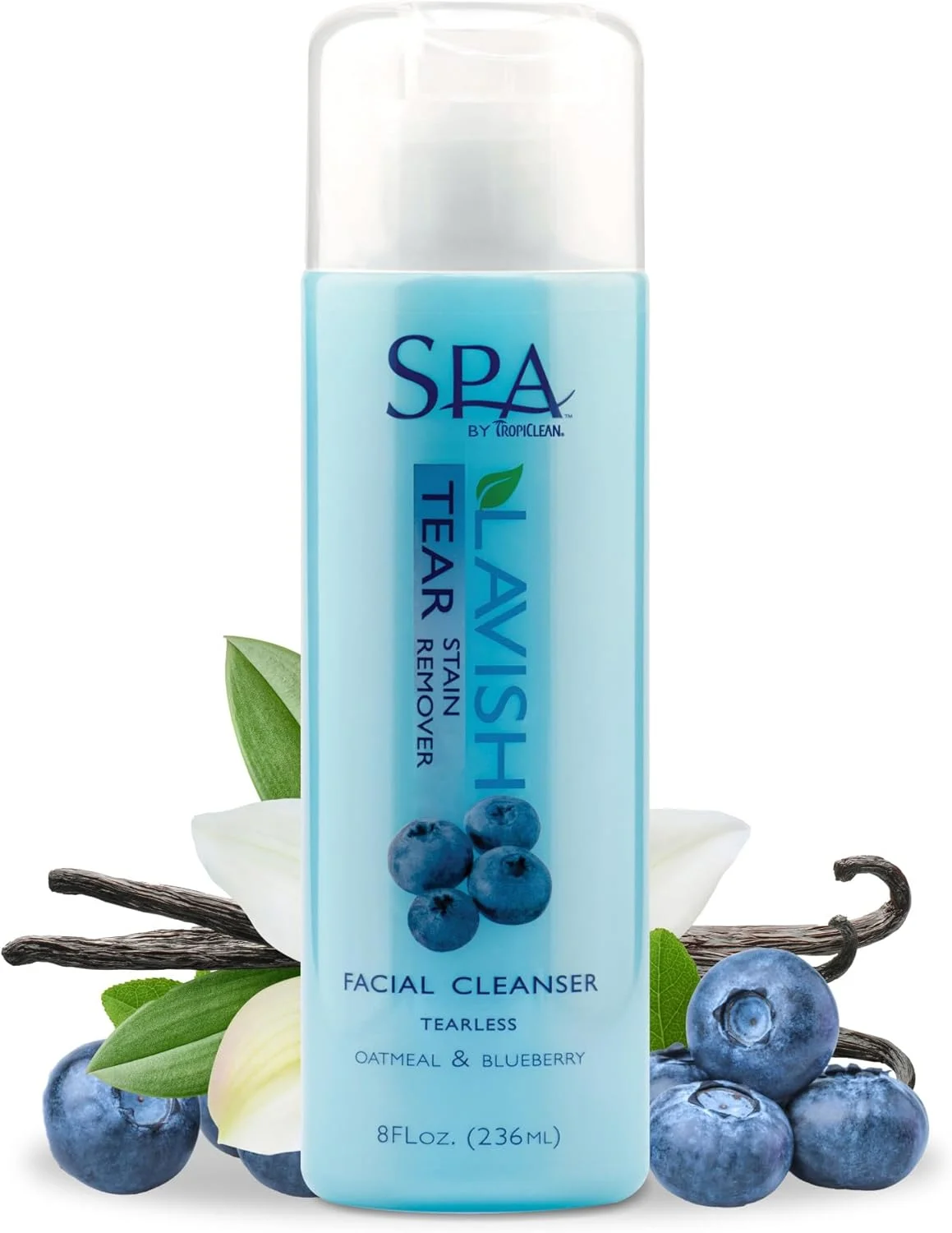شامپو رفع لکه اشک سگ TropiClean SPA | پاک کننده صورت با رایحه جو دوسر و بلوبری | ایده آل برای سگ های سفید و انواع پوشش مو | سازگار با گربه | ساخت آمریکا | 8 اونس