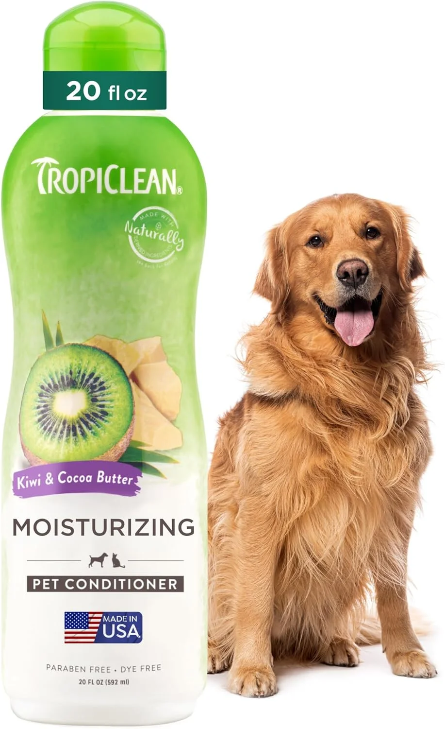 نرم کننده مو سگ TropiClean - لوازم آرایشی و بهداشتی سگ - نرم کننده مرطوب کننده سگ برای آلرژی و خارش - مشتق شده از مواد طبیعی - مورد استفاده آرایشگران - کیوی و کره کاکائو، 592 میلی لیتر