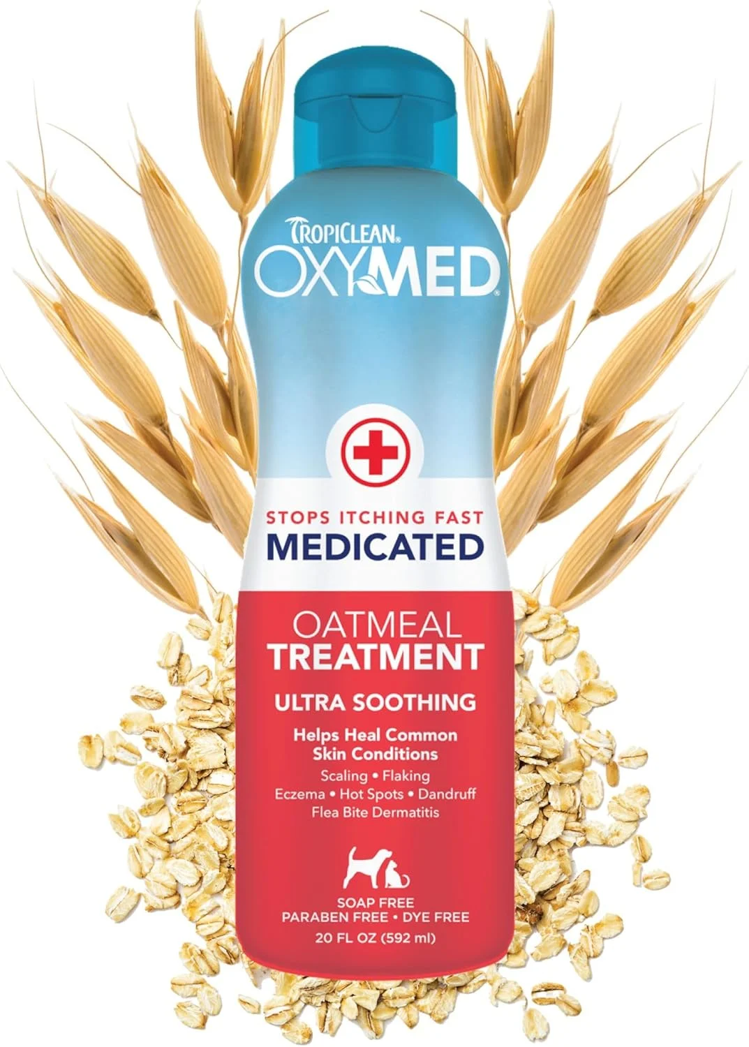 نرم کننده دارویی سگ TropiClean OxyMed برای حیوانات خانگی - آلرژی و خارش - تسکین دهنده برای مشکلات پوستی مانند سبوره، اگزما، گزش کک و درماتیت مخمری - نرم کننده ضد خارش، 592 میلی لیتر