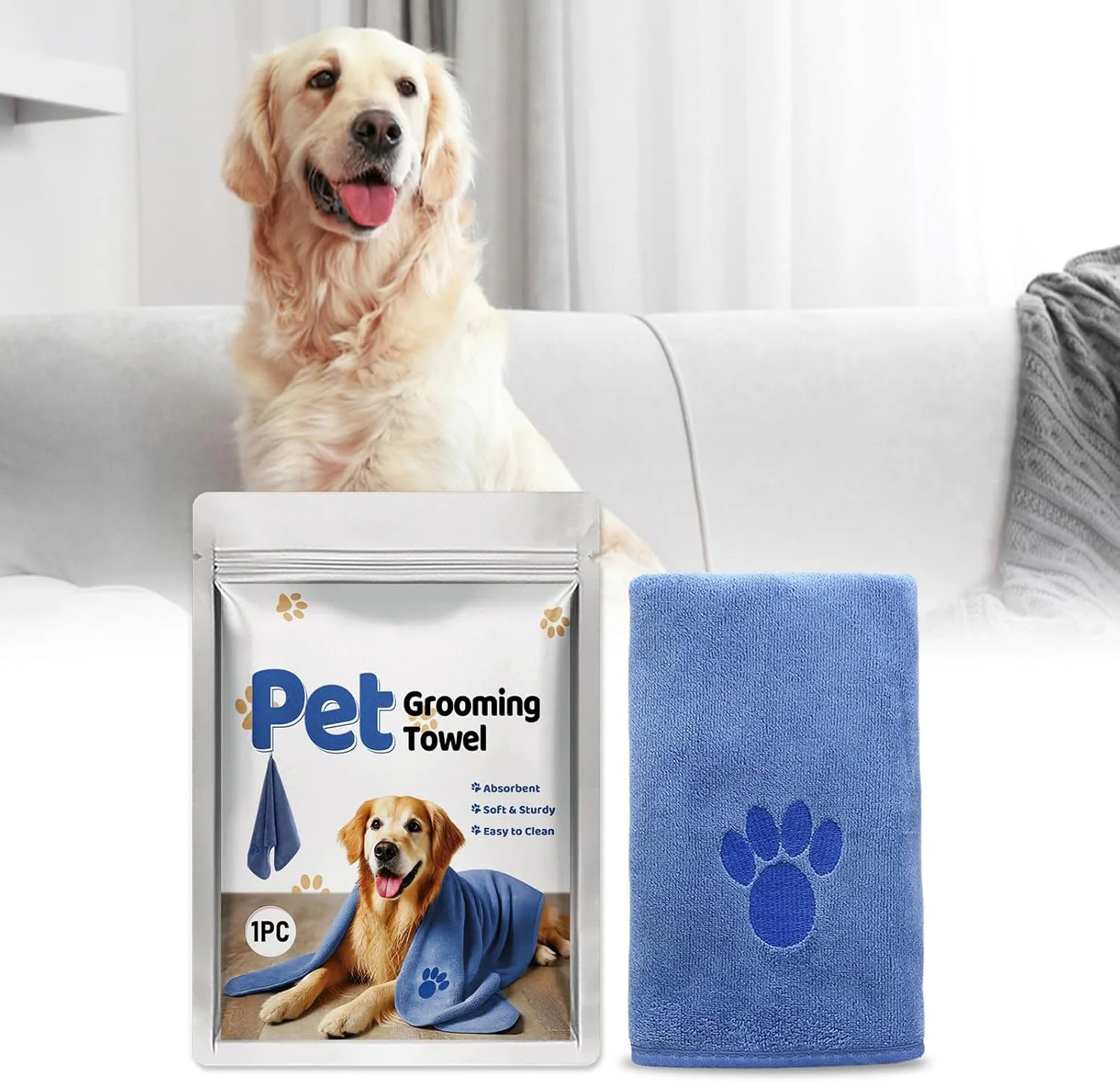 حوله حیوانات خانگی، حوله میکروفایبر جاذب حیوانات خانگی، نرم و بادوام با قابلیت خشک شدن سریع، 1 عدد