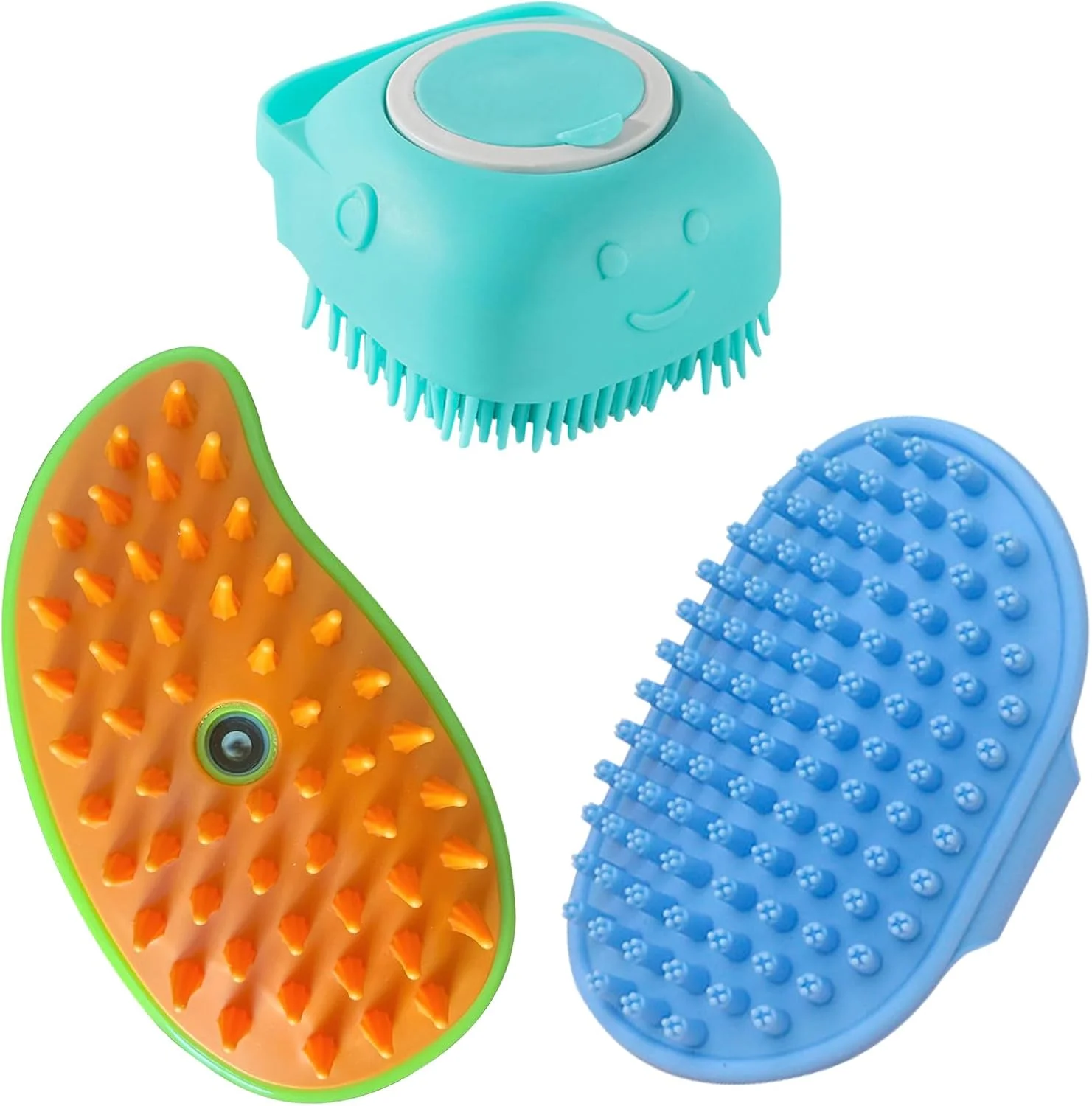 برس نظافت سگ Toguma، 3 تکه، برس حمام سگ و گربه، شانه لاستیکی ماساژ، برس شامپو حیوانات خانگی، اسکرابر سگ با دسته برای سگ ها و گربه های مو کوتاه و بلند (آبی سبز)