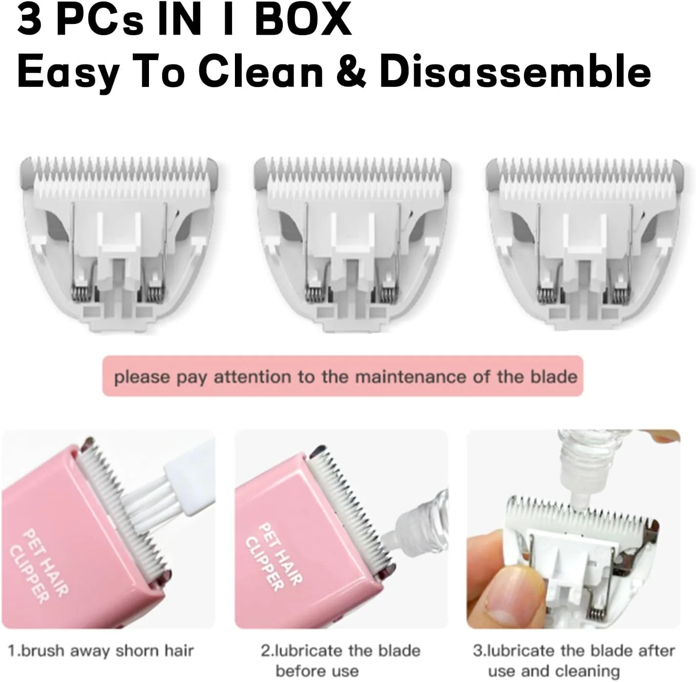 Tileon Replacement for Pet Clippers,3 Packs Replacement Blades for Waterproof Cordless Grooming Kits,3 PCs of Replacement Blades for Dog Shavers TB006