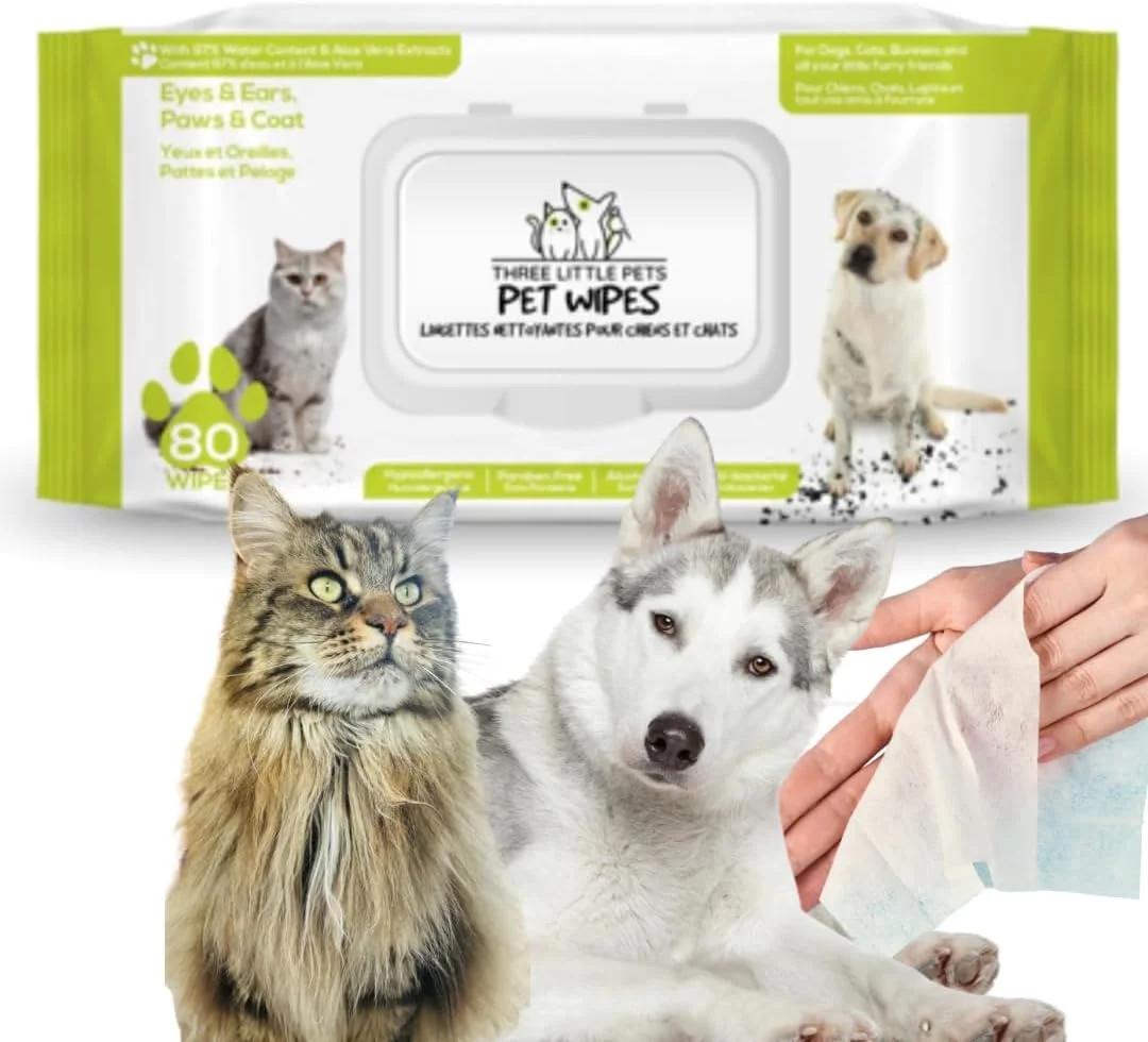 دستمال مرطوب حیوانات خانگی حاوی عصاره آلوئه ورا، ضد باکتری، بدون بو و ضد حساسیت تری لیتل پتس - 80 عدد