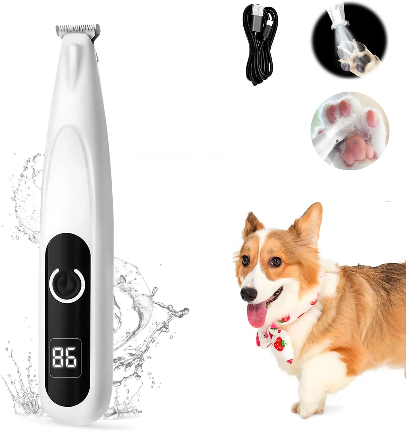 ماشین اصلاح پنجه سگ TERRIFI با نمایشگر LED، ماشین اصلاح فوق العاده کم صدا برای سگ ها، ماشین اصلاح موی سگ بی سیم، ماشین اصلاح قابل شارژ TYPE-C برای پنجه ها، گوش ها، صورت، کپل با چراغ LED، 35dB (مشکی)