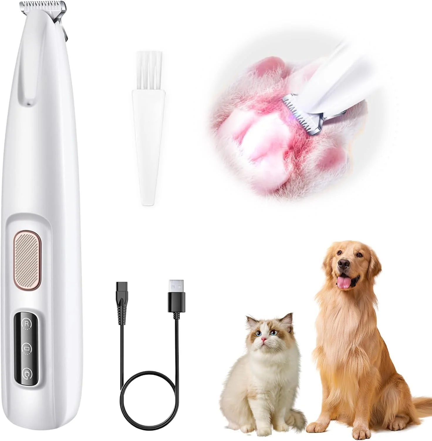 ناخن گیر سگ و حیوانات خانگی Tewiaii با LED - ماشین اصلاح شارژی 2 سرعته بی سیم - ماشین اصلاح کم صدا با تیغه سرامیکی برای موهای اطراف صورت، پنجه ها و باسن (سفید) ناخن گیر سگ و حیوانات خانگی Tewiaii با LED - ماشین اصلاح شارژی 2 سرعته بی سیم - ماشین اصلاح کم صدا با تیغه سرامیکی برای موهای اطراف صورت، پنجه ها و باسن (سفید)