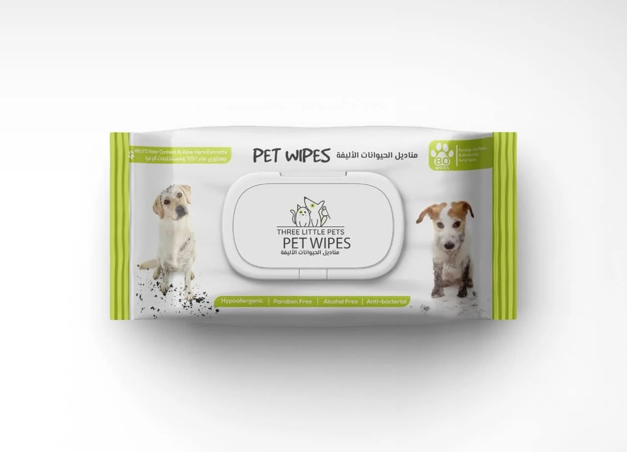 دستمال مرطوب حیوانات خانگی حاوی عصاره آلوئه ورا، ضد باکتری، بدون بو و ضد حساسیت تری لیتل پتس - 80 عدد