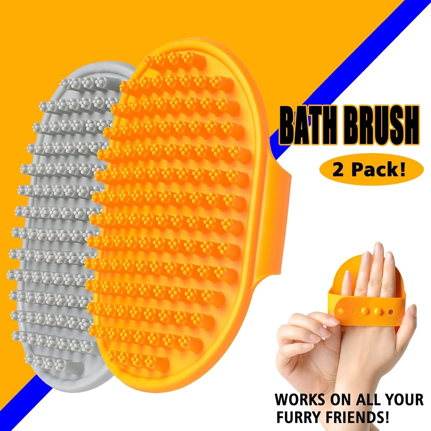 برس حمام سگ TERRIFI، برس حمام شامپو حیوانات خانگی، برس سگ با موهای لاستیکی و دسته حلقه ای قابل تنظیم، برس حمام ریزش مو برای سگ ها و گربه ها (2 عدد)