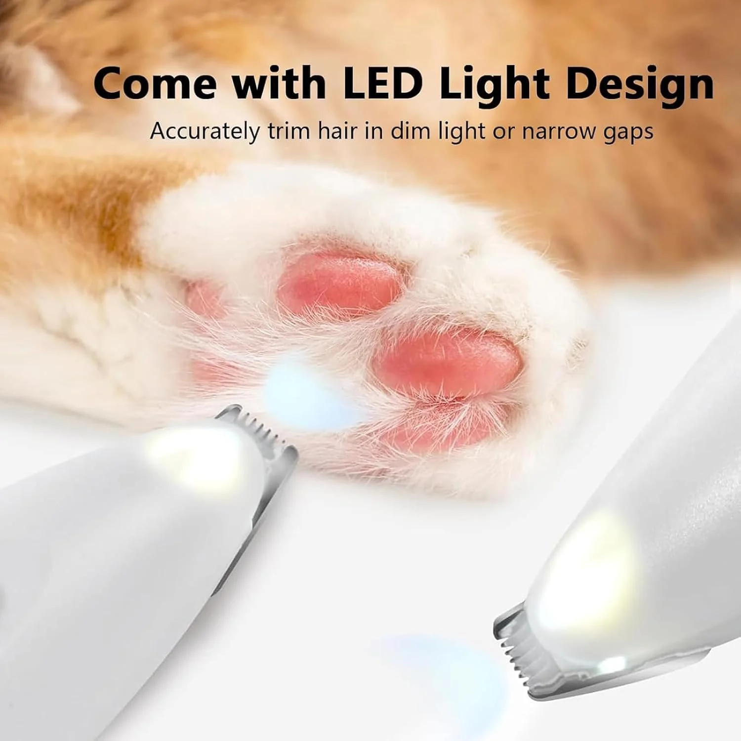 ناخن گیر سگ و حیوانات خانگی Tewiaii با LED - ماشین اصلاح شارژی 2 سرعته بی سیم - ماشین اصلاح کم صدا با تیغه سرامیکی برای موهای اطراف صورت، پنجه ها و باسن (سفید)