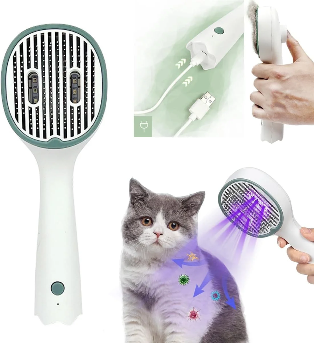 برس گربه TERRIFI با دکمه رهاسازی و نور UV، برس سگ برای ریزش مو، برس نظافت حیوانات خانگی خود تمیز شونده برای گربه های داخل خانه، شانه برای نظافت سگ های مو بلند و مو کوتاه (سبز تیره) برس گربه TERRIFI با دکمه رهاسازی و نور UV، برس سگ برای ریزش مو، برس نظافت حیوانات خانگی خود تمیز شونده برای گربه های داخل خانه، شانه برای نظافت سگ های مو بلند و مو کوتاه (سبز تیره)