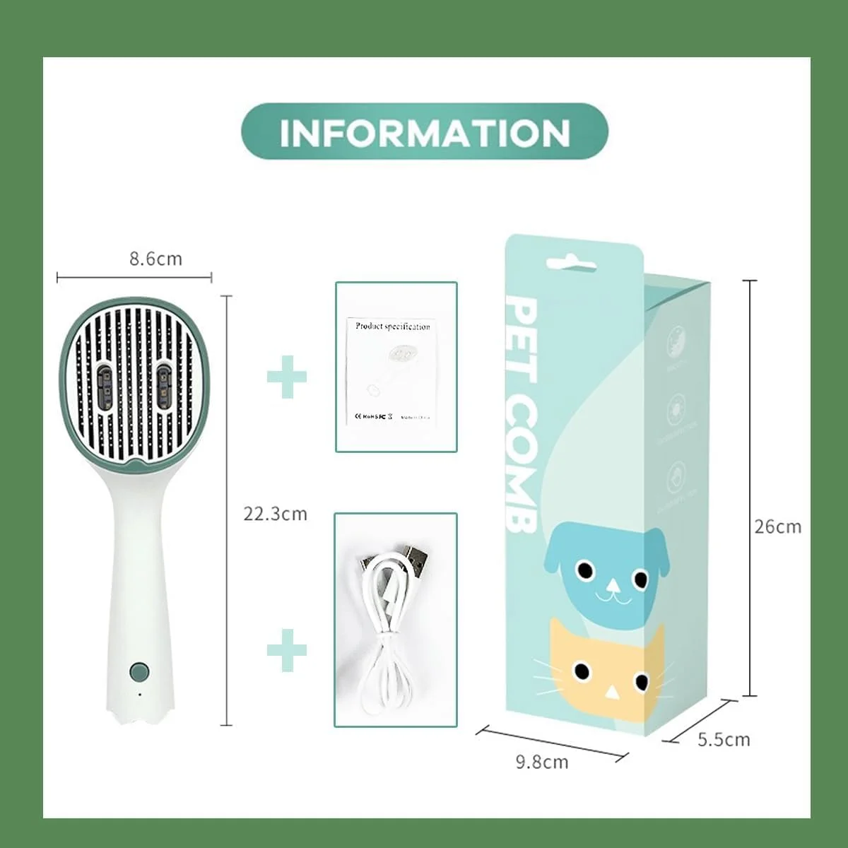 برس گربه TERRIFI با دکمه رهاسازی و نور UV، برس سگ برای ریزش مو، برس نظافت حیوانات خانگی خود تمیز شونده برای گربه های داخل خانه، شانه برای نظافت سگ های مو بلند و مو کوتاه (سبز تیره)