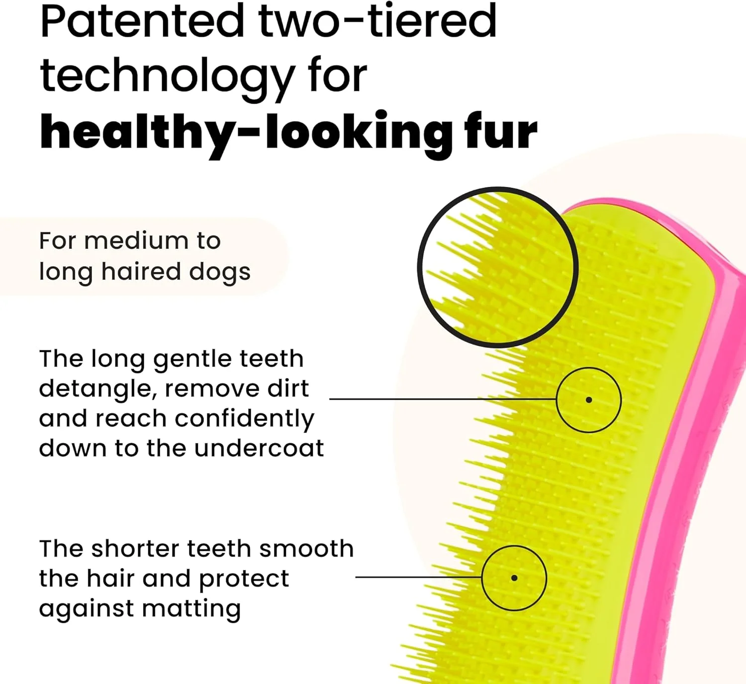Tangle Teezer | Pet Teezer | برس گره باز کن و نظافت سگ | برس خشک یا برس حمام سگ | صورتی و زرد