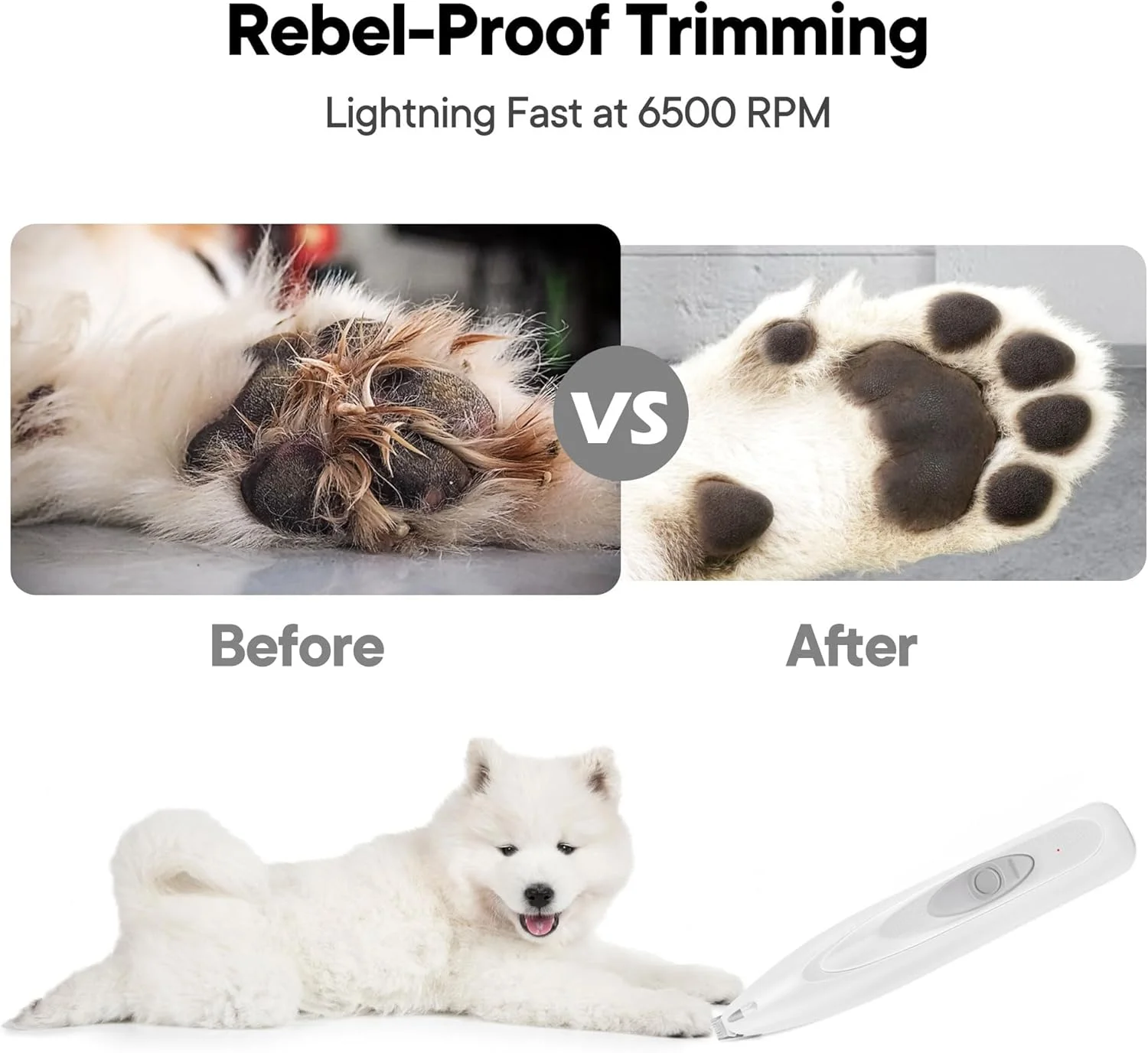 ماشین اصلاح پنجه سگ TERRIFI برای آرایش، ماشین اصلاح موی گربه بی سیم قابل شارژ با صدای کم، ماشین اصلاح موی حیوانات خانگی کوچک با چراغ LED، برای اصلاح اطراف پنجه، چشم ها، گوش ها، صورت و کپل سگ و گربه