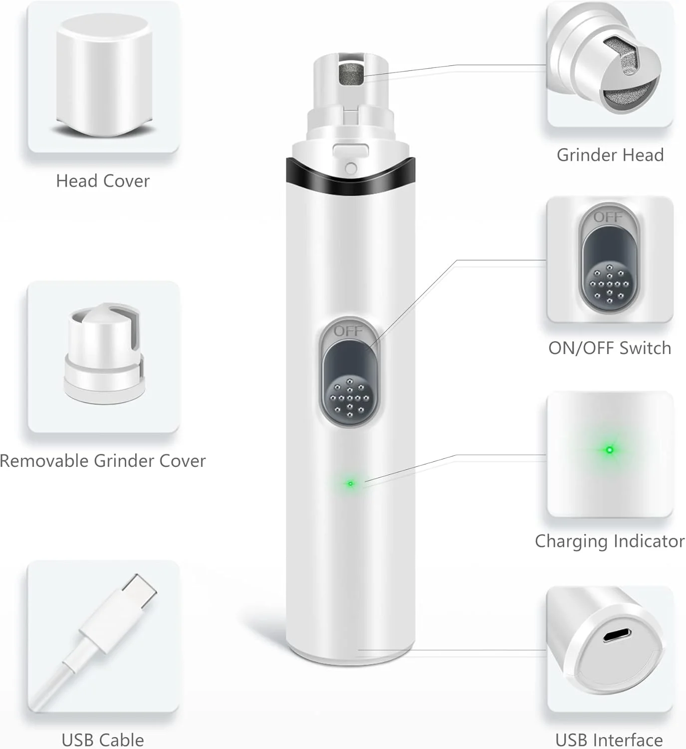 سوهان ناخن شارژی کم صدا SZMDLX برای حیوانات خانگی، سوهان برقی ناخن سگ، ابزار سوهان برای اصلاح، کوتاه کردن و صاف کردن بدون درد پنجه برای سگ ها، گربه ها و حیوانات خانگی کوچک، متوسط و بزرگ