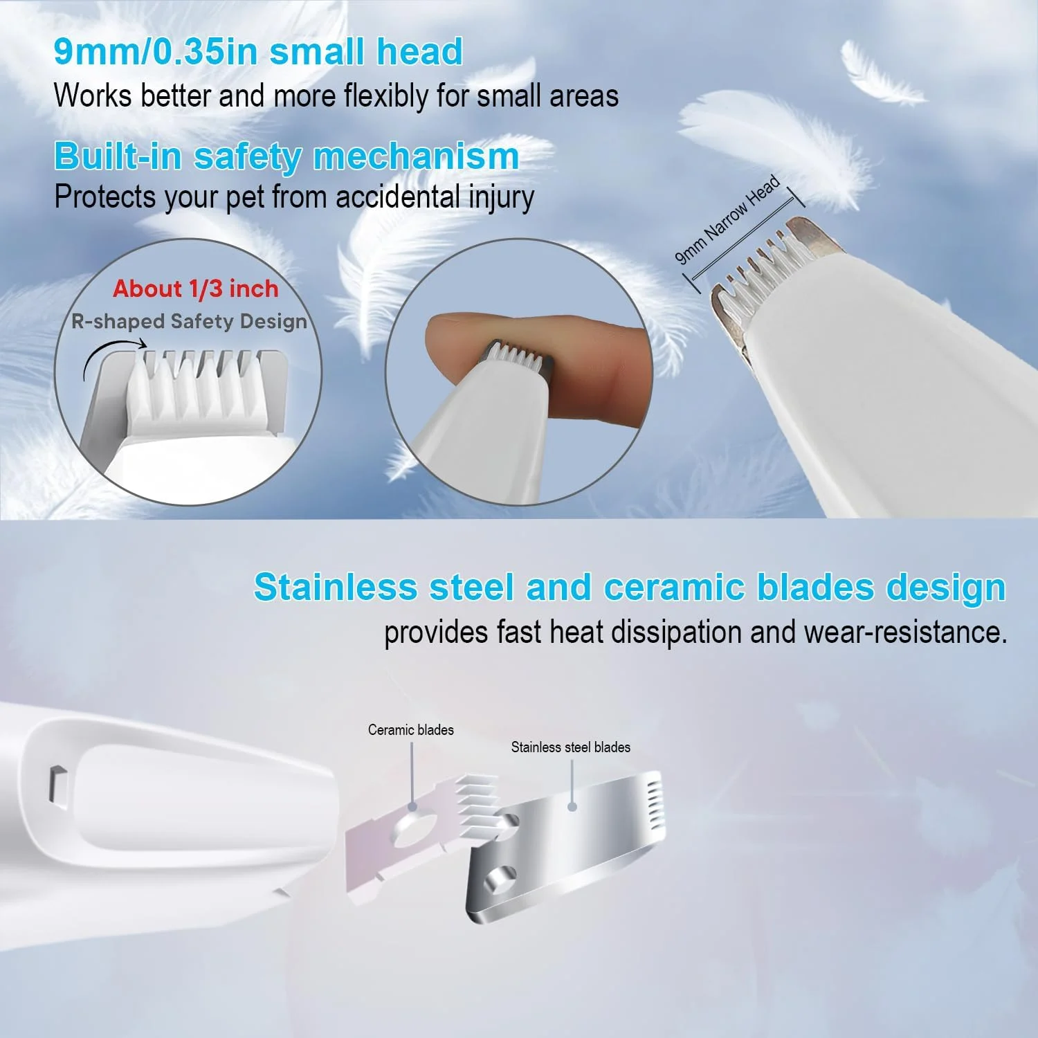تریمر پنجه SZMDLX، تریمر موی حیوانات خانگی، ماشین اصلاح پنجه سگ کم صدا با چراغ LED، ماشین اصلاح موی پنجه حیوانات خانگی قابل شارژ 9 میلی متری برای اصلاح موی گربه و سگ