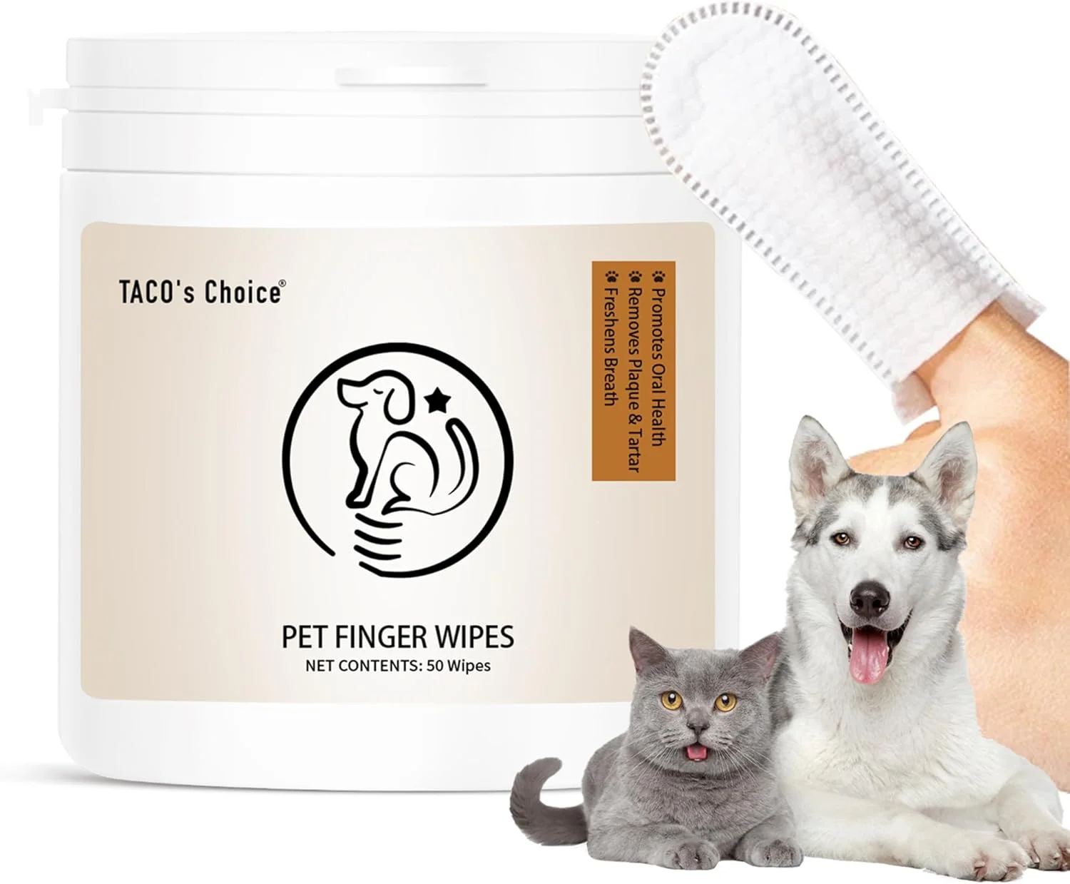 دستمال مرطوب انگشتی حیوانات خانگی TACO's Choice - دستمال مرطوب دندان بدون الکل برای سگ و گربه، از بین برنده پلاک، خوشبو کننده دهان، 50 عدد دستمال مرطوب انگشتی حیوانات خانگی TACO's Choice - دستمال مرطوب دندان بدون الکل برای سگ و گربه، از بین برنده پلاک، خوشبو کننده دهان، 50 عدد