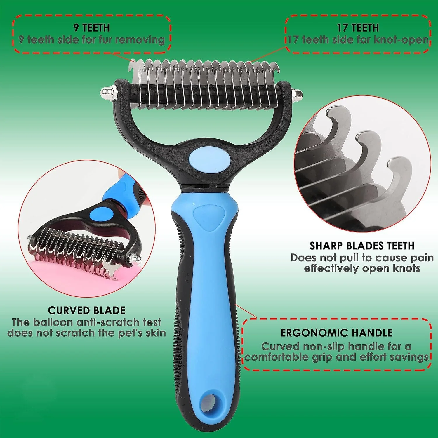 برس گربه و سگ 2 در 1 SWIUKPHE، برس نظافت گربه، برس نظافت سگ، شانه گربه، شانه سگ، از بین بردن کک و گره، ابزار از بین بردن موهای پرزدار برای سگ ها و گربه های مو بلند و کوتاه، 9+17