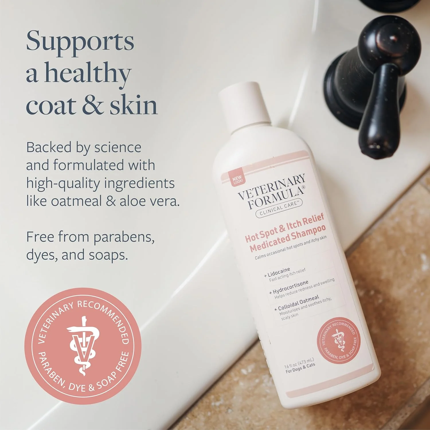 شامپو درمانی ضد خارش و نقاط داغ Synergy Labs Veterinary Formula Clinical Care، برای سگ ها و گربه ها، 473 میلی لیتر