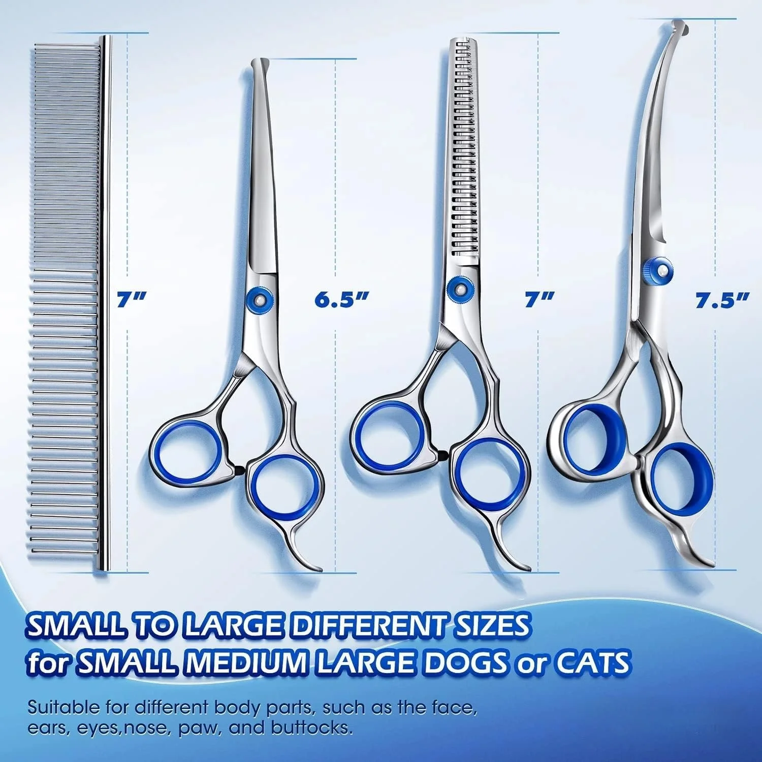 ست قیچی آرایشگری سگ SWIUKPHE با روکش تیتانیومی و فولاد ضد زنگ - شامل قیچی های پیتاژ، صاف، منحنی به همراه شانه - کیت پیرایش عالی برای موهای بلند و کوتاه، مناسب برای گربه و سایر حیوانات خانگی
