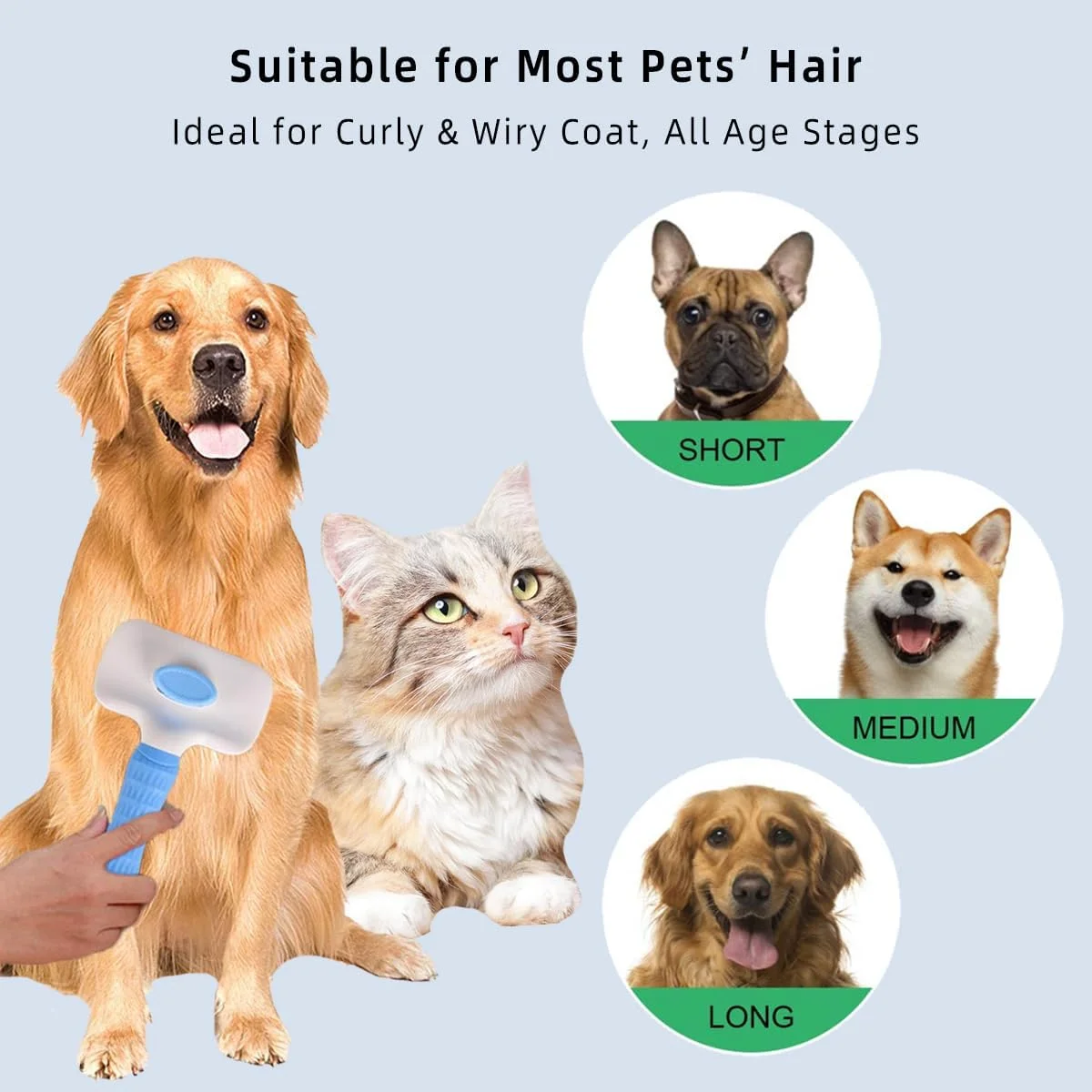 برس گربه و سگ Supwish، برس موی خود تمیز شونده گربه، برس اسلیکر حیوانات خانگی برای ریزش مو و نظافت، مناسب برای گربه ها و سگ های مو بلند/کوتاه (آبی)