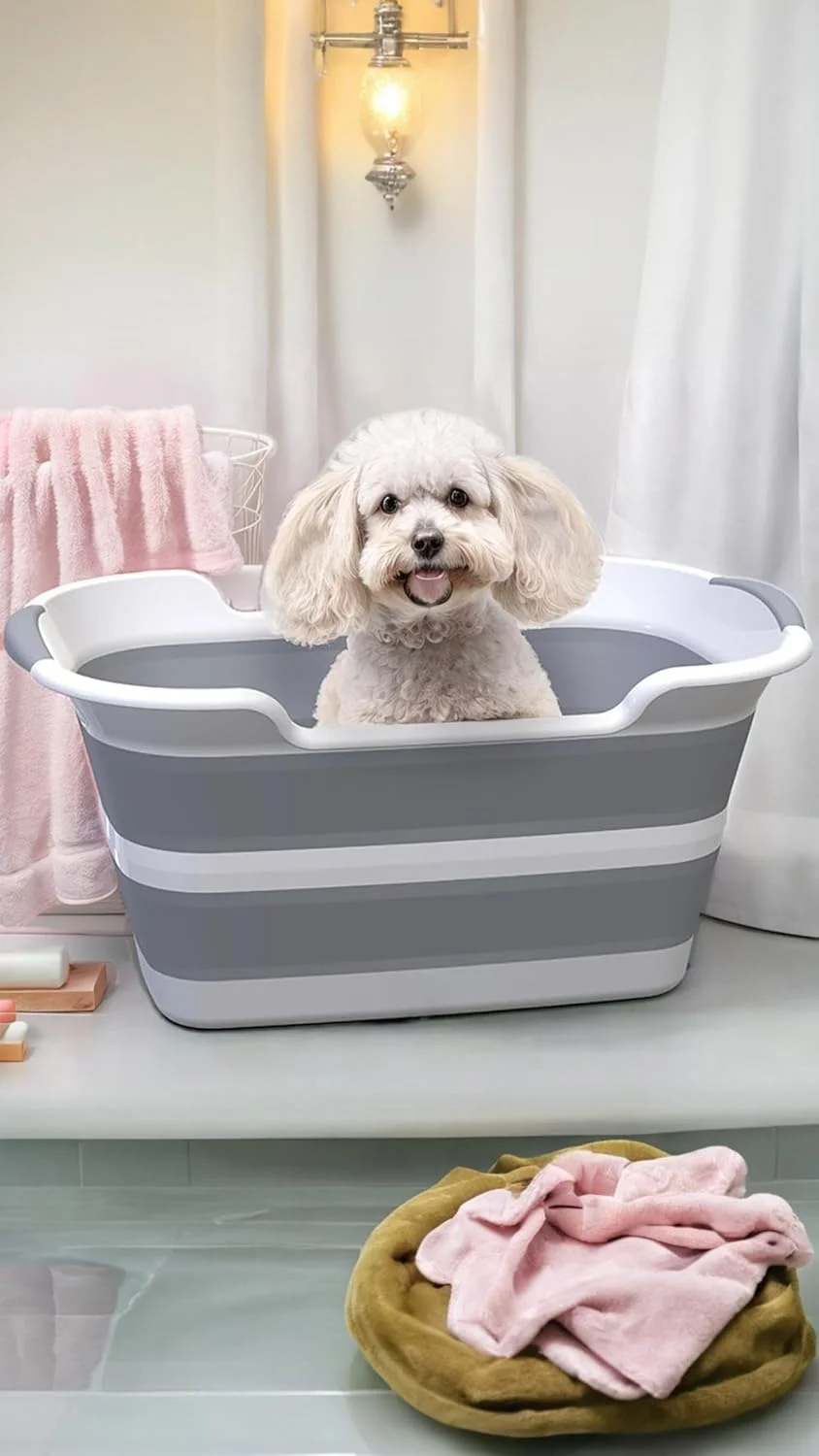 وان حمام تاشو Sweet seven: وان حمام سگ و حیوانات خانگی سیلیکونی قابل حمل - سبد ذخیره سازی لباس تاشو - طراحی راحت و صرفه جویی در فضا برای حمام آسان - ایده آل برای حیوانات خانگی کوچک و مسافرت