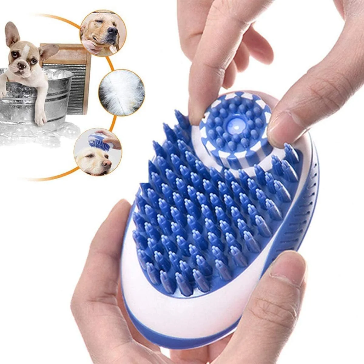 برس حمام حیوانات خانگی استارتی، شامپو، شانه لاستیکی ماساژ آرامش بخش برای سگ ها و گربه های مو بلند و کوتاه (آبی)